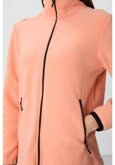 Tommy Life Kavun İçi Dik Yaka Fermuarlı Rahat Form Kadın Polar Sweatshirt - 97173 Kavuniçi