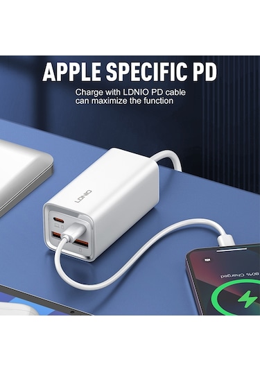Ldnıo A4610c Pd65w Çift Usb-c / Tip-c + Çift Usb Hızlı Şarj Cihazı, Kablo Uzunluğu: 1.5m, Fiş Tipi: Ab Fiş ﾡﾤ Beyaz Beyaz