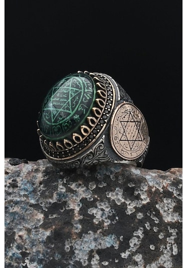 Özel Tasarım Hz. Süleyman Mührü Gümüş Erkek Yüzüğü 901543 Gümüş