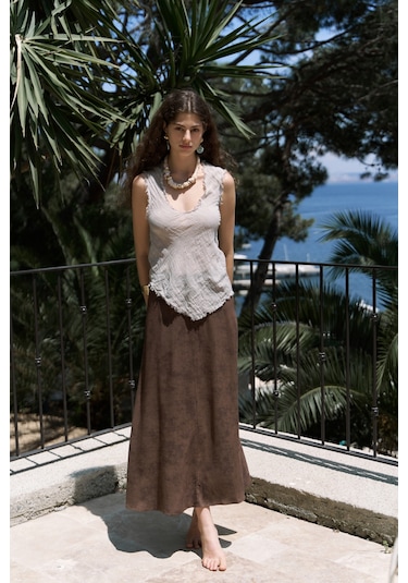 Garias Cepli Uzun Batik Desenli Kahve Etek Kahve