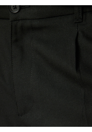 Koton Viskon Karışımlı Düğmeli Kumaş Pantolon Siyah 5wpm40001hw Siyah