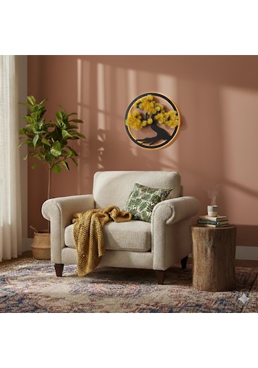 Led Işıklı Ve Sarı Bonsai Ağaç Tablo 40cm