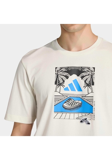 Adidas Summer Slides Graphic Erkek Krem Tişört Jz5001