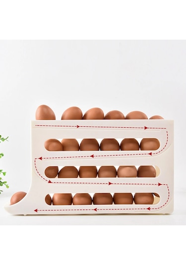 Ranyeek Buzdolabı İçin Dört Katlı Otomatik Yumurta Dağıtıcı - 30 Yumurta Kapasitesi, Yer Tasarrufu Sağlar, Kaymaz Ayaklı, Gri Gri