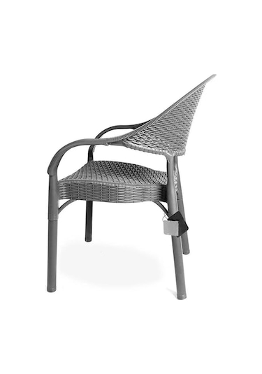 Omnipazar Irk-hk735 Bambu Rattan Desenli Plastik Bahçe Sandalye Koltuk 4'lü Set Gri