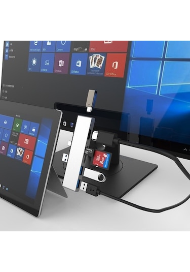 Surface Pro 7 Hdmı Çevirici Usb Çoklayıcı 4K Usb-C Çevirici-Gümüş