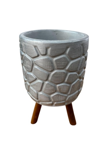 Bitki Tasarımı Ev Dekorasyon Gümüş Taş Desen Ayaklı Beton Saksı Çiçeklik Saksılık