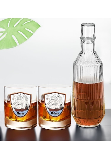 Bk Gift Kişiye Özel İsimli Dtf Kaptan Tasarımlı İkili Viski Kadehi Ve Karaf Seti-5, Arkadaşa Hediye, Sevgiliye Hediye Kobitmeyencom30432 Bk Gift