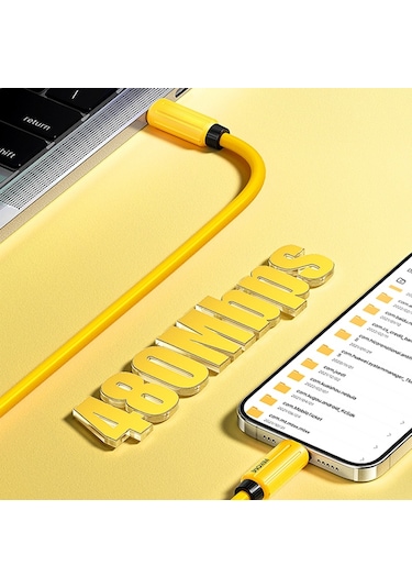 Wk Wdc-27a Elastik  Silikon 1m 66w Usb Tip-c Hızlı Şarj Veri Kablosu Sarı