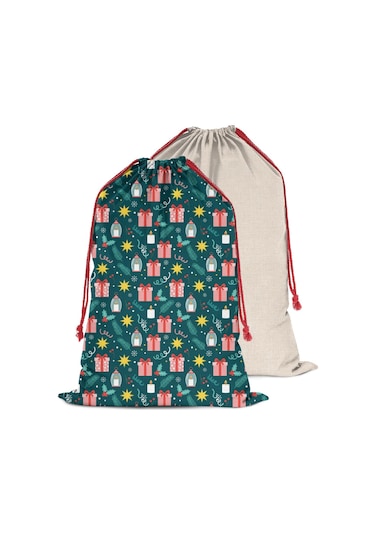Büyük Noel Baba Hediye Çantası, Pamuklu Kordonlu, Yeniden Kullanılabilir Noel Hediye Feneri