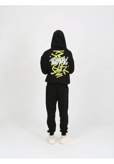 Erkek Çocuk 2 İplik Yazı Detaylı Kapüşonlu Sweatshirt-15232 Siyah