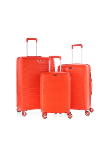 Ultra Dayanıklı 3'lü Set Valiz & Bavul Turuncu-1396 Turuncu