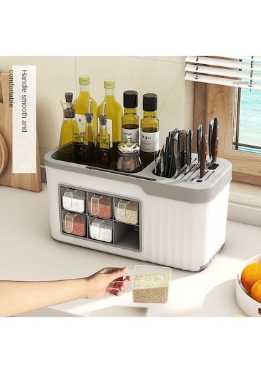 Pazly Beyaz Çok Fonksiyonlu Baharat Kutusu Mutfak Depolama Çeşni Şişesi Bıçağı Takım Saklama Beyaz