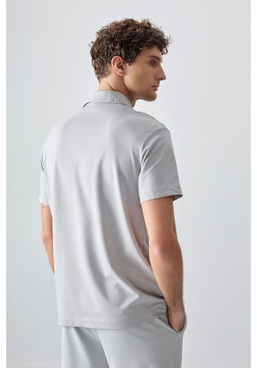 Tommy Life Taş Pamuklu Kalın Yumuşak Dokulu Polo Yaka Oversize Fit Basic Erkek T- Shirt - 88381 Taş