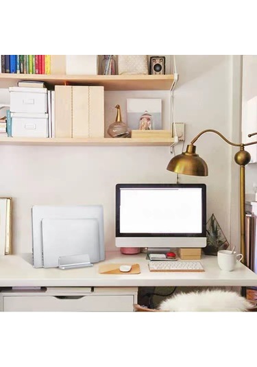 Reedark Alüminyum Çift Konumlu Dikey Laptop Tutucu - Ayarlanabilir Genişlikli Masaüstü Organizer Gri