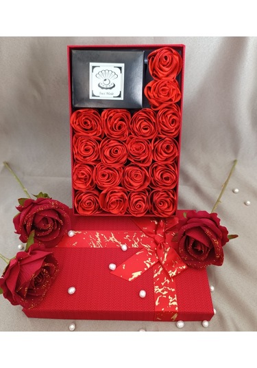 Kutuda Solmayan Güller 18 Adet Yapay Gül Kırmızı Aksesuar Hediyelik Kutulu Kutu Gül Kutusu