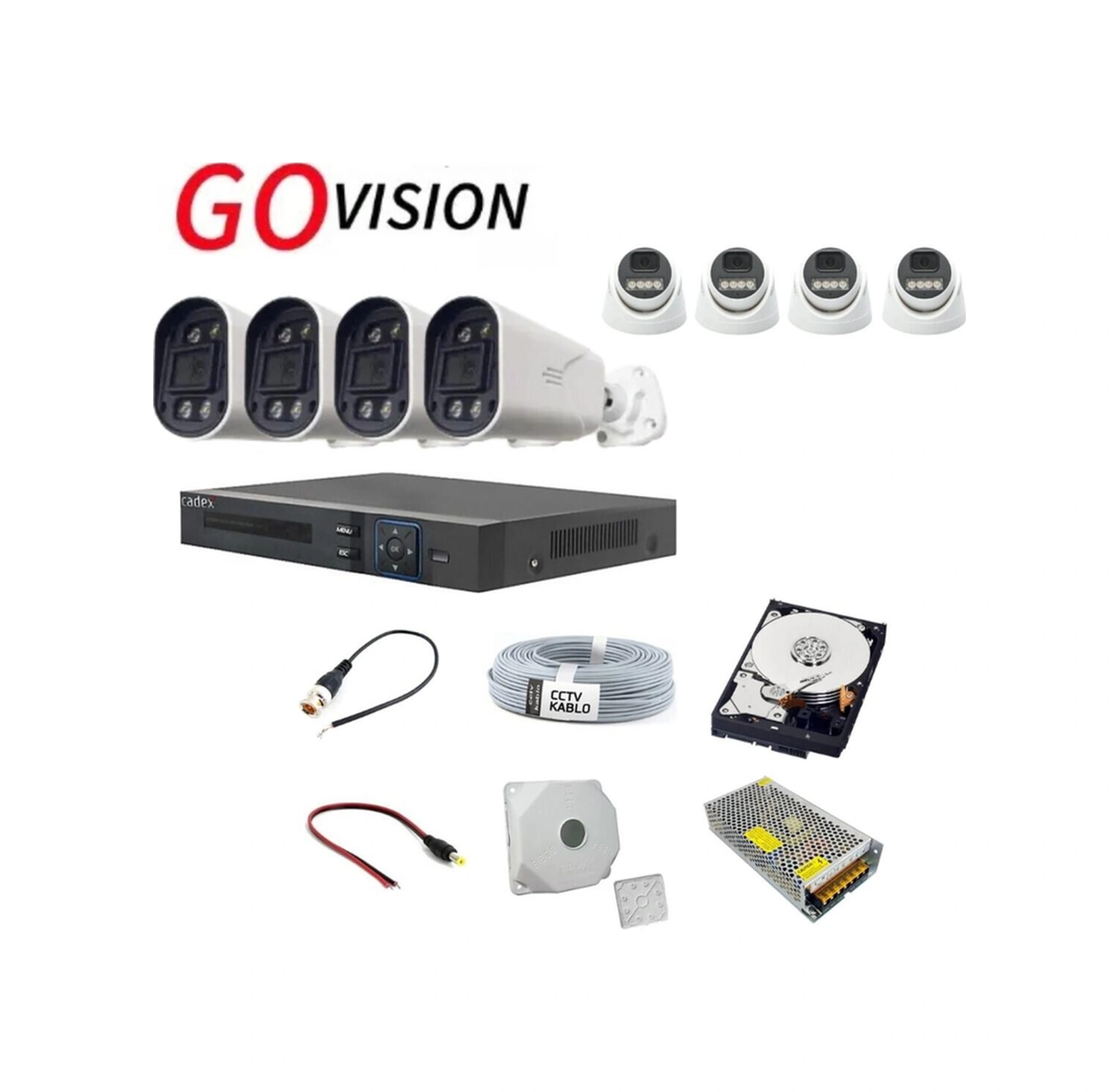 8'li 5mp Ahd Kamera Seti Full Color, 360mm Lensli, Gece Görüşlü Güvenlik Sistemi-115884