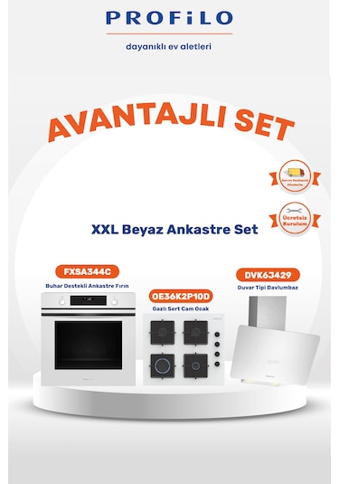 Profilo FXSA344C - OE36K2P10D - DVK6J4293'lü 3'lü Beyaz Ankastre Set