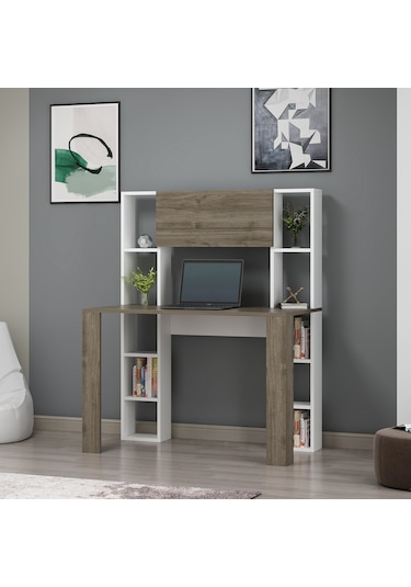 Dekorosso Dekorosso Vital Raflı Dolaplı Çalışma Masası Beyaz-Ceviz