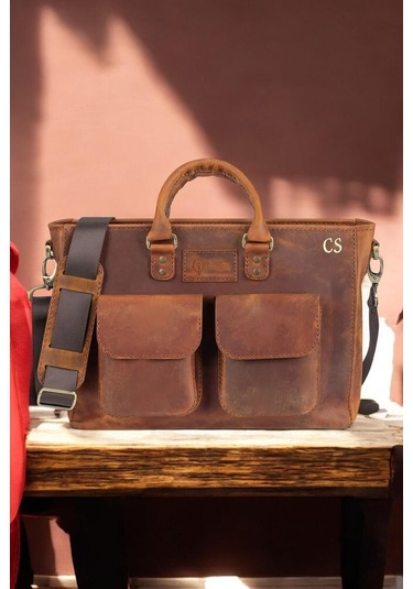 Isminize Özel Deri Evrak / Laptop Çantası-118896 Siyah