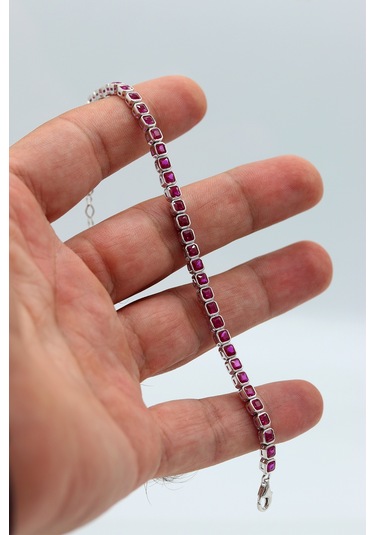 Su Yolu Model Yakut Taşlı 925 Ayar Gümüş Kadın Bileklik 201024750 Gümüş