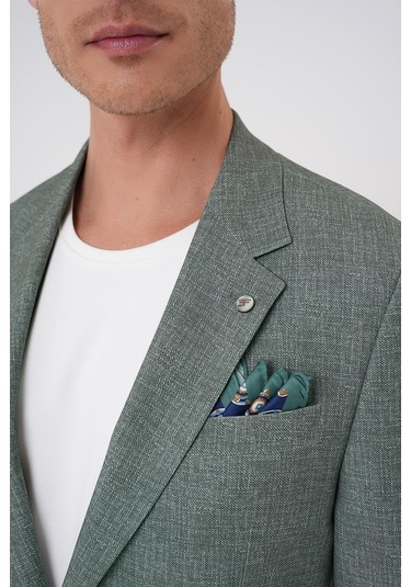 Comfort Fit Mono Yaka Çift Yırtmaç Torba Cep Casual Yeşil Ceket C 701 Yeşil