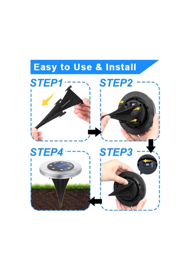 Suofeng 4'lü Paket 8 Led Güneş Enerjili Paslanmaz Çelik Toprak Içine Takılabilir Bahçe Yol Işığı - Su Geçirmez Beyaz Işık Diğer