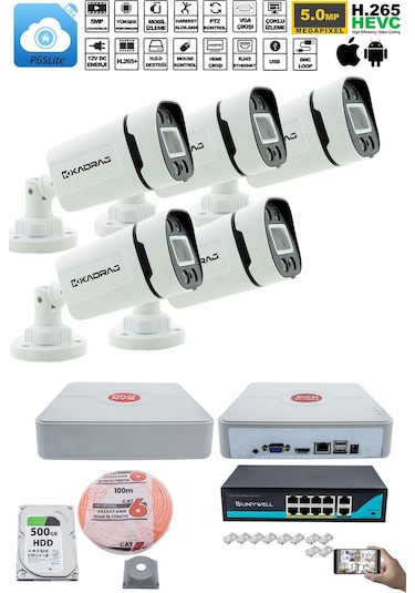 5'li Güvenlik Ip Kamera Seti - 4mp Dış Mekan Kdj-5s-4w-p-ıp-v0