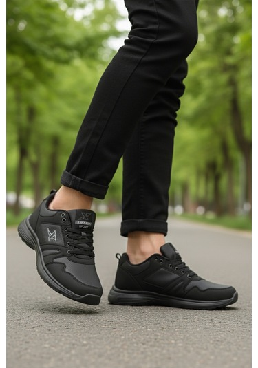 Siyah Büyük Numara Bağcıklı Erkek Spor Ayakkabı Xstep 020-cilt M Siyah-siyah