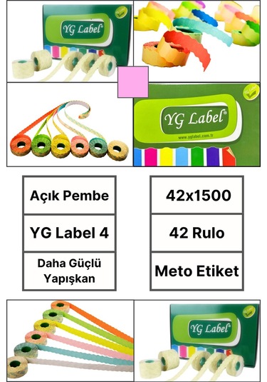 Meto Etiket Açık Pembe 42 Rulo 42x1500 Yg Label 4 Fiyat Etiketi Tabanca Etiketi 1