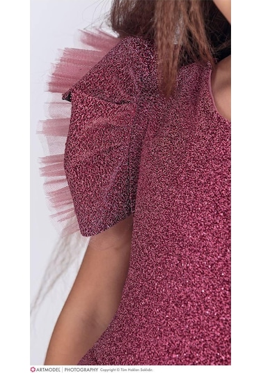 Kız Çocuk Özel Gün Simli Abiye Elbise 167372gk Gülkurusu