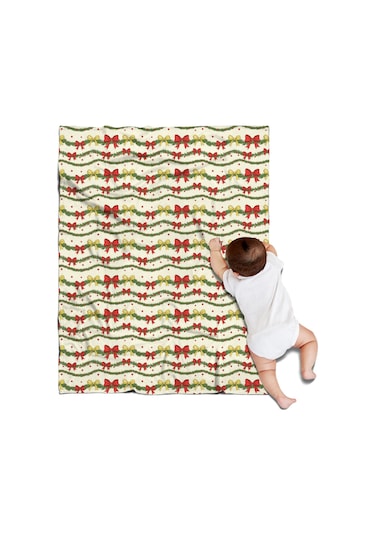 Noel Desenli 30x40 İnç Polar Battaniye, Yumuşak, Hafif Ve Kalın, Erkek, Kadın Ve Çocuk İçin Noel Tel Kurdele