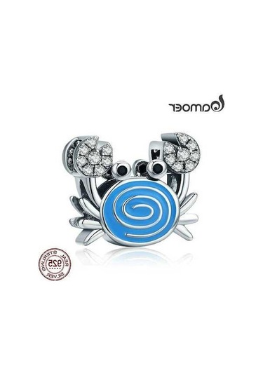 Novahub 925 Ayar Gümüş Komik Yengeç Boncuk Bilezik Kadın Mavi Emaye Göz Alıcı Gümüş