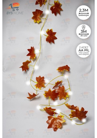 Dekoratif Sonbahar Yapraklı 230 Cm Yapay Sarmaşık Ve 300 Cm Peri Led Pembe Renk - Beyaz Beyaz