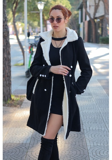 Detaylı Kaşe Kaban Siyah