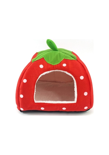 Sones Çilek Şekilli Katlanabilir Kısa Peluş Evcil Hayvan Evi Yuvası