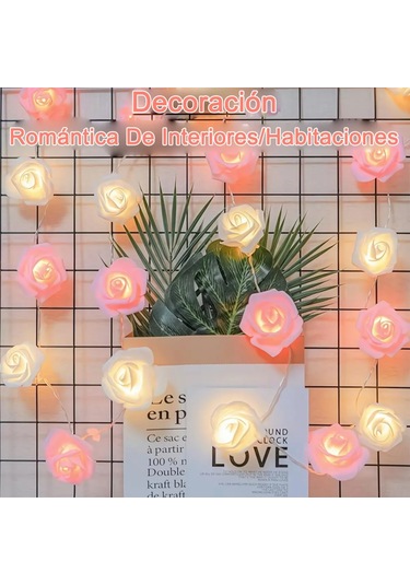 Youmex 3m 20 Led Yapay Gül Dekoratif Işık Zinciri - Pembe+beyaz Renkli, Nikah/parti/valentine Dekoru Pembe Beyaz