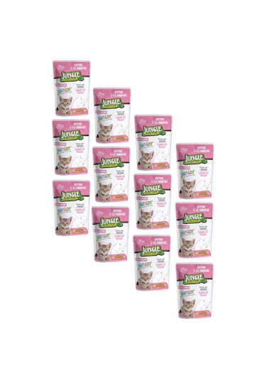 Jungle Pouch Kitten Junior Tavuklu Yavru Kedi Maması 12 x 100 G