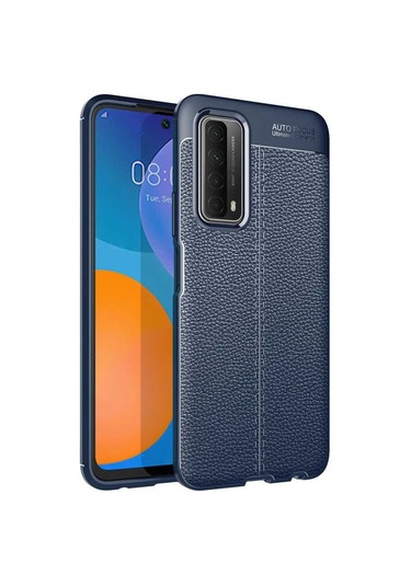 Huawei P Smart 2021 Deri Görünümlü Firo Silikon Kılıf Mavi
