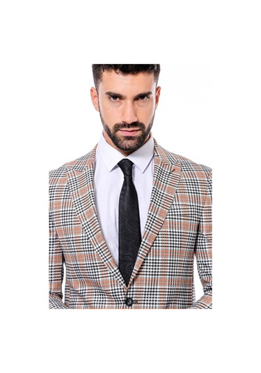 Wessi Ekose Desenli Slim Fit Turuncu Siyah Erkek Ceket - Wessi Turuncu