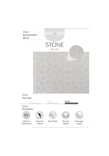 Cool Halı Stone 1062 Gri Kaymaz Taban Koridor Halısı Kesme Yolluk Mutfak Halısı Modern Salon Halısı