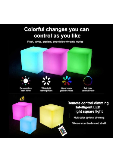 Ranyeek 15cm Led Küp Işık, Uzaktan Kumandalı, Usb Şarjlı 800mah Dahili Batarya , Renkli Aydınlatma Diğer
