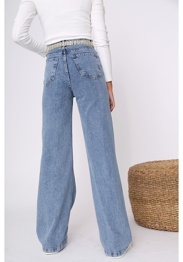 Lavajeans Behc Kadın Orta Mavi Likralı Süper Yüksek Bel Geniş Paça Jean Mavi
