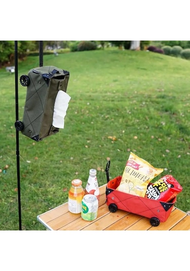 Açık Kamp Katlanır Sepet Mini Katlanabilir Arabası Tekerlekler Açık Kahverengi