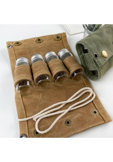 Pazly Kamp Baharat Kutusu Seti - Cam Kavanoz Ve Şişeler Haki Renk Haki