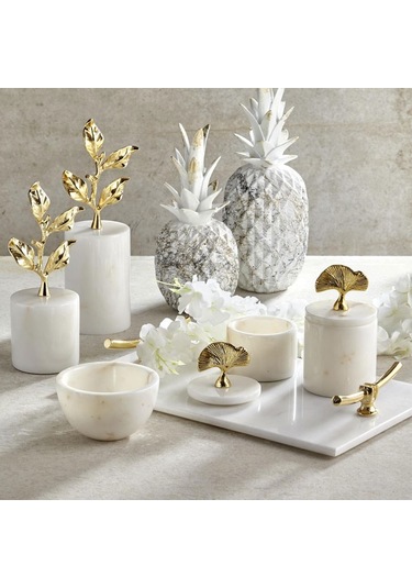 Evza Dikdörtgen Mermer Tepsi Beyaz