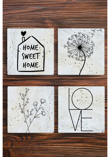 Doğal Taş Bardak Altlığı 4'lü Set - Home Çok Renkli