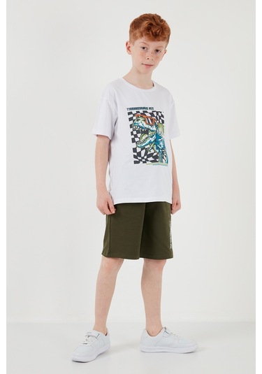 Lela Pamuklu Regular Fit Bisiklet Yaka Şortlu Alt-Üst Erkek Çocuk Takım 6212016 Beyaz