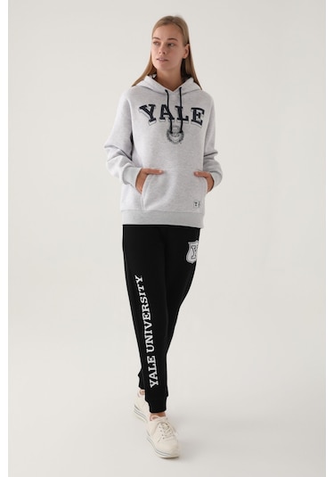 Yale Kar Melanj Kanguru Cep Kapüşonlu Kadın Sweatshirt 5274-41117 Kar Melanj