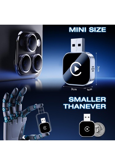 Jeehugo 2025 Yeni Versiyon Kablosuz Carplay Android Auto Adaptörü - Usb/type-c Desteği, Hızlı Bağlantı, Ultra Mini Tasarım Gümüş